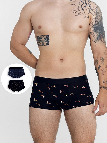картинка Трусы мужские боксеры мультипак (2 шт.) в черном и синем цвете с птичками  от магазина мужской одежды Mark Formelle