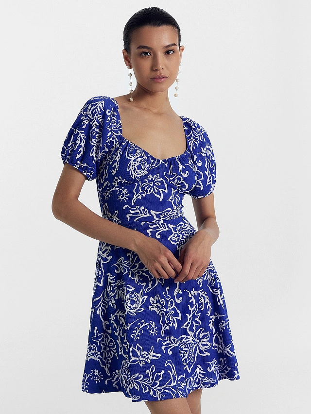 Платье женское синее с узорами - 8