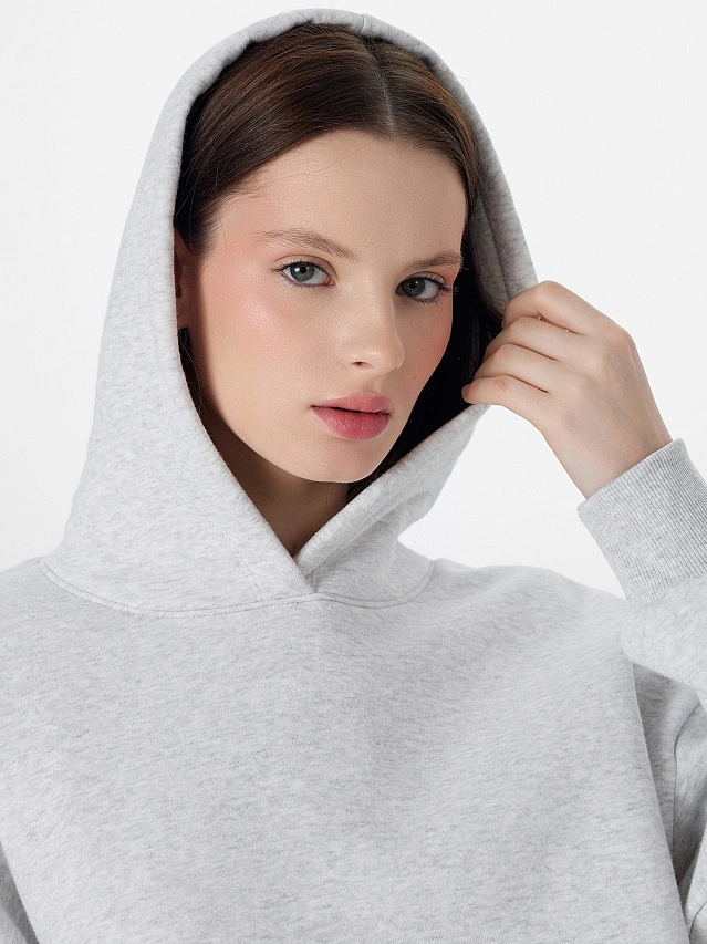Теплое худи женское серое с начесом - 7