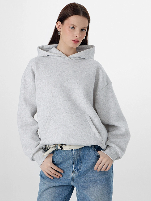 Теплое худи женское серое с начесом - 9