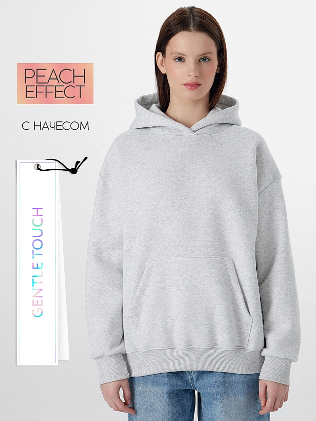 Теплое худи женское серое с начесом - 2