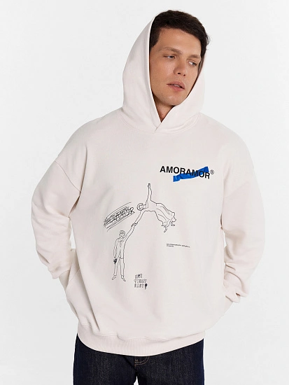 картинка Худи мужское бело-бежевое с печатью от магазина мужской одежды Mark Formelle