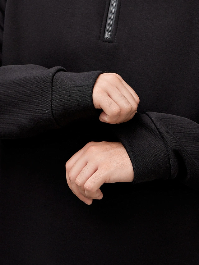 Свитшот мужской черный из футера с начесом - 7