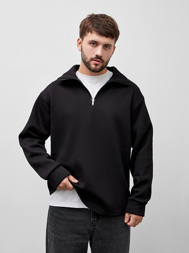 Свитшот мужской черный из футера с начесом - 9