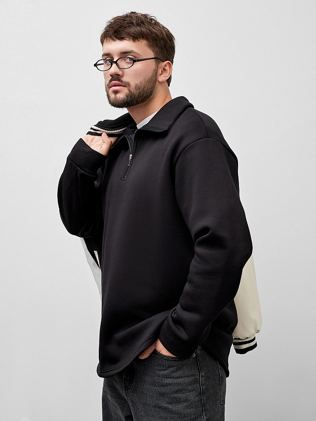 Свитшот мужской черный из футера с начесом - 10