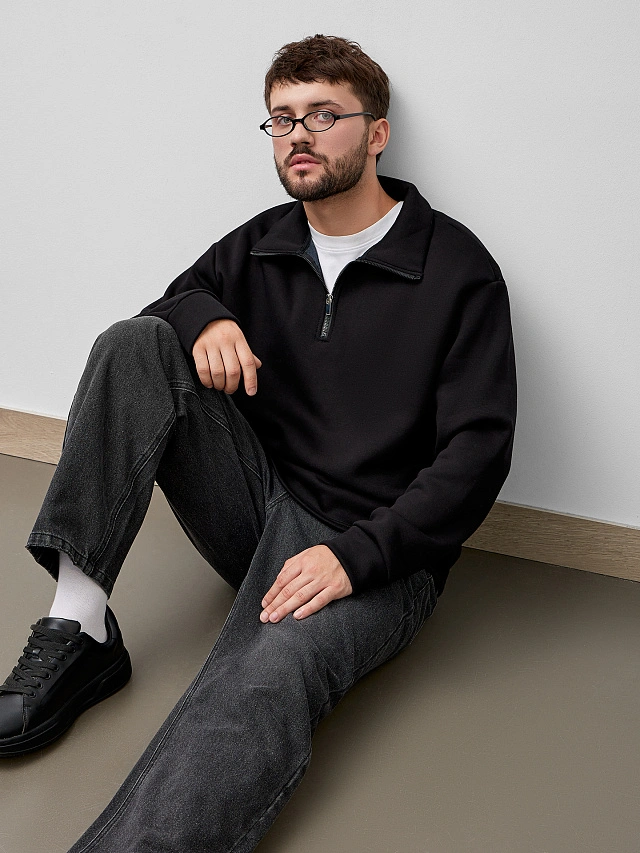 Свитшот мужской черный из футера с начесом - 11
