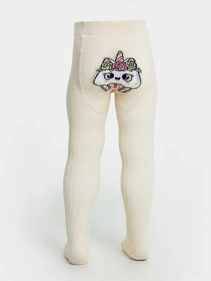 картинка Колготки детские бежевые с рисунком в виде единорожки от известного бренда одежды для девочек Mark Formelle