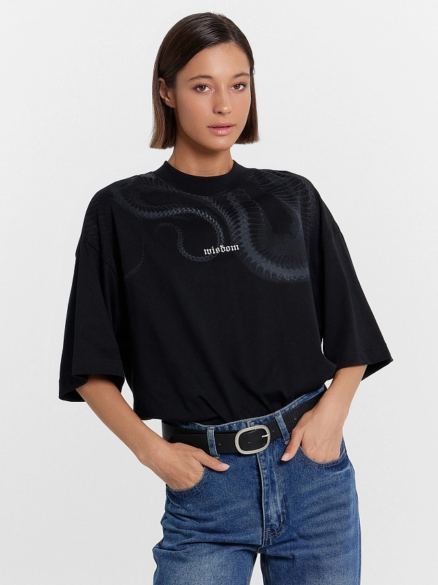 Футболка женская черная с печатью - 5