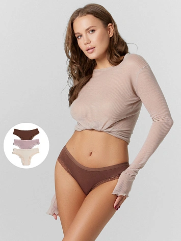 Трусы слипы женские коричневые в наборе, 3 шт