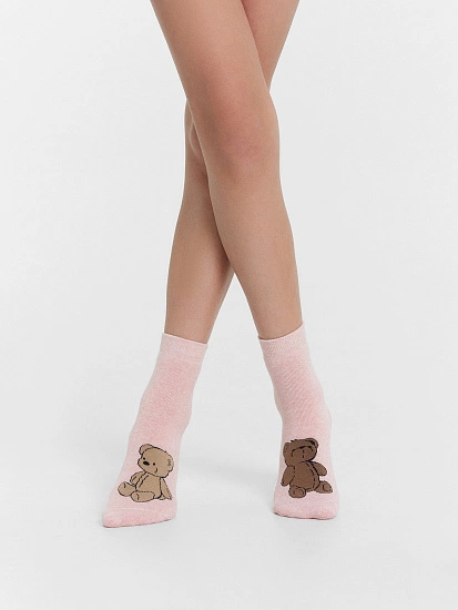 картинка Носки детские в цвете розовый меланж с рисунком в виде медвежат от известного бренда одежды для девочек Mark Formelle
