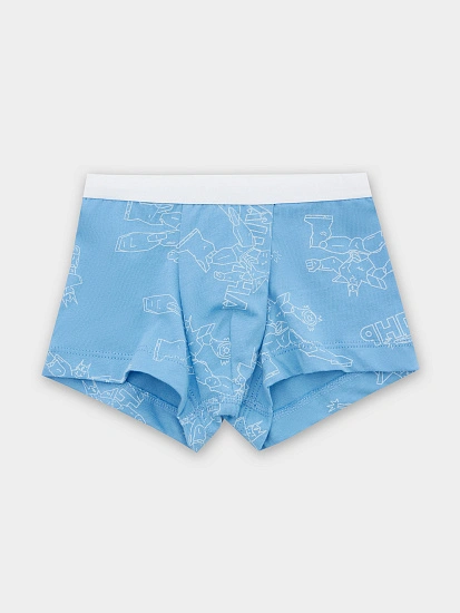 картинка Трусы для мальчиков боксеры голубые с принтом в виде роботов  от магазина одежды для мальчиков от бренда Mark Formelle