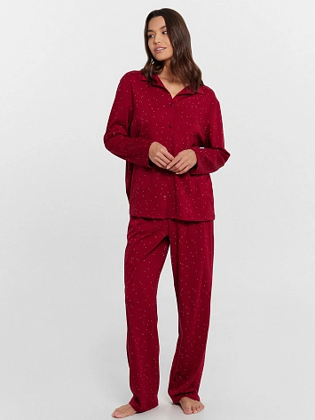 Пижама женская бордовая с принтом