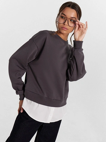 Свитшот женский серый с надписью на груди