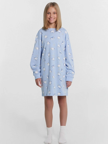картинка Сорочка ночная для девочек голубая с принтом "пингвины" от известного бренда одежды для девочек Mark Formelle