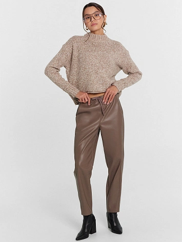 Кожаные брюки женские коричневые