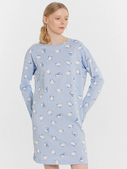 картинка Сорочка ночная женская голубая с принтом "пингвины" от магазина стильной одежды Mark Formelle