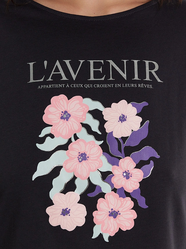 Пижама женская графитовая с цветочным принтом - 6