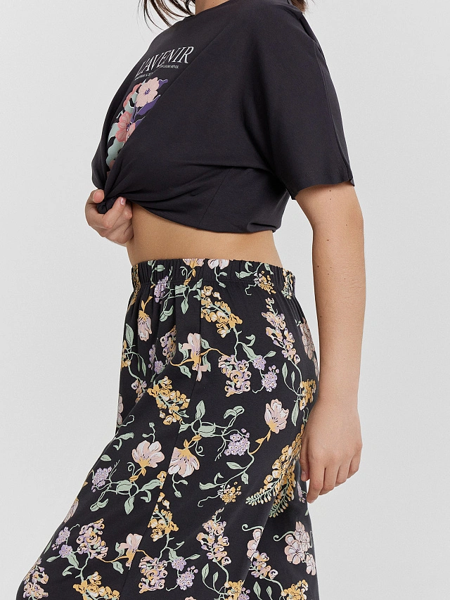 Пижама женская графитовая с цветочным принтом - 10