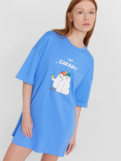 картинка Туника женская домашняя голубая с принтом и надписью "Say carrot!" от магазина стильной одежды Mark Formelle