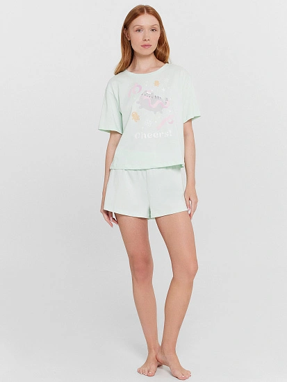картинка Пижама женская мятная с принтом и надписью "Cheers" от магазина стильной одежды Mark Formelle