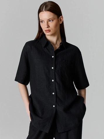 Рубашка женская черная свободного силуэта льняная