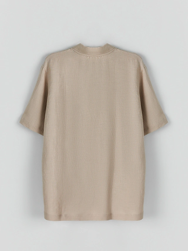 Рубашка женская бежевая свободного силуэта льняная - 7