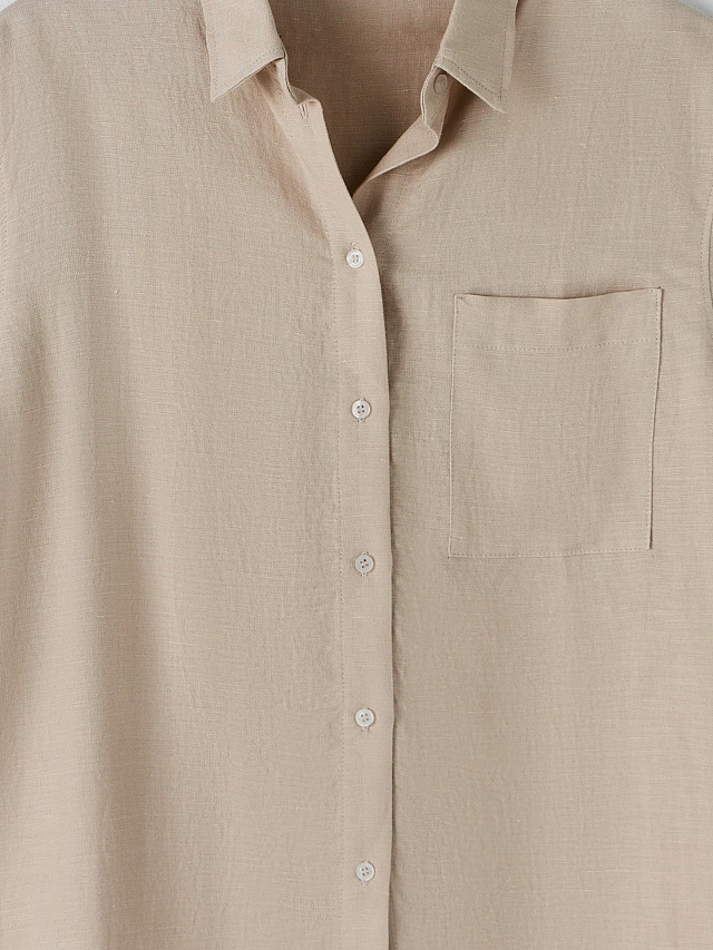 Рубашка женская бежевая свободного силуэта льняная - 6