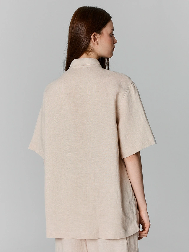 Рубашка женская бежевая свободного силуэта льняная - 4