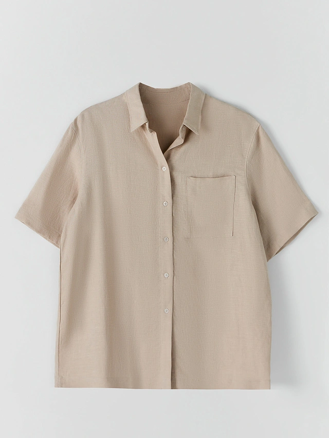 Рубашка женская бежевая свободного силуэта льняная - 5