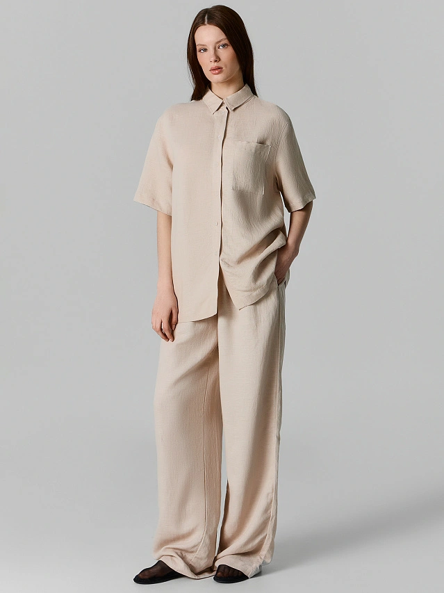 Рубашка женская бежевая свободного силуэта льняная - 3