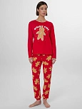 Пижама женская красная с принтом "пряничные человечки" и надписью "biscuit time"