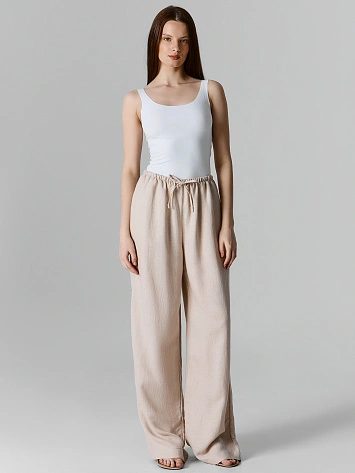 Брюки женские бежевые широкие льняные
