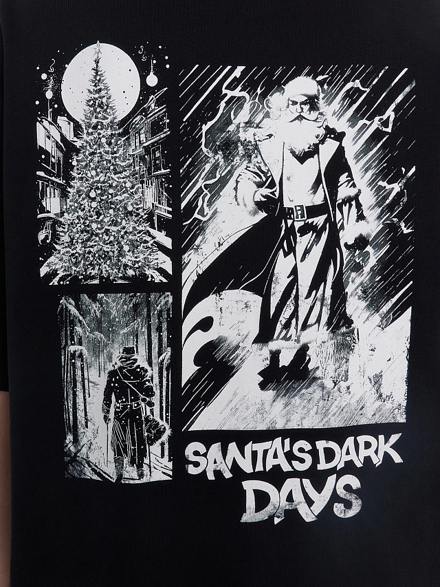 Футболка мужска черная оверсайз с принтом «Santa’s dark day» - 5