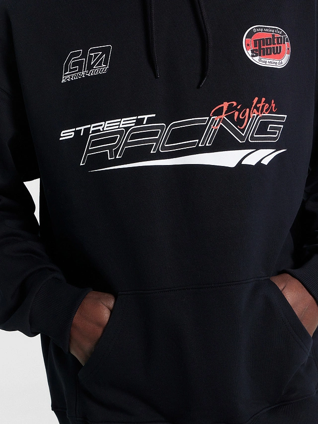 Худи мужское черное с принтом "Street racing" - 7