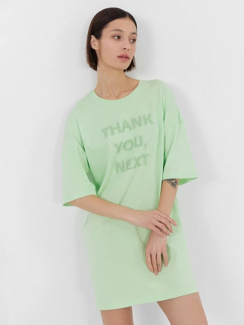 Туника домашняя женская салатовая с принтом "thank you, next"