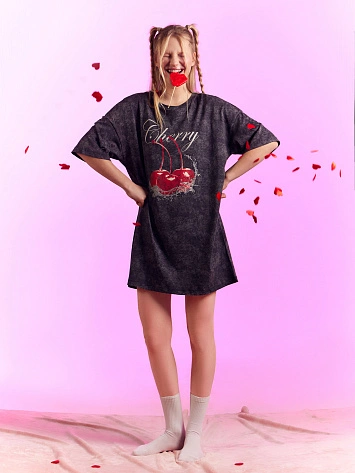 Туника домашняя серая с принтом