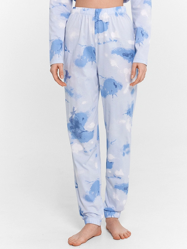 Пижама женская голубая с принтом и надписью "Сладких снов" - 5