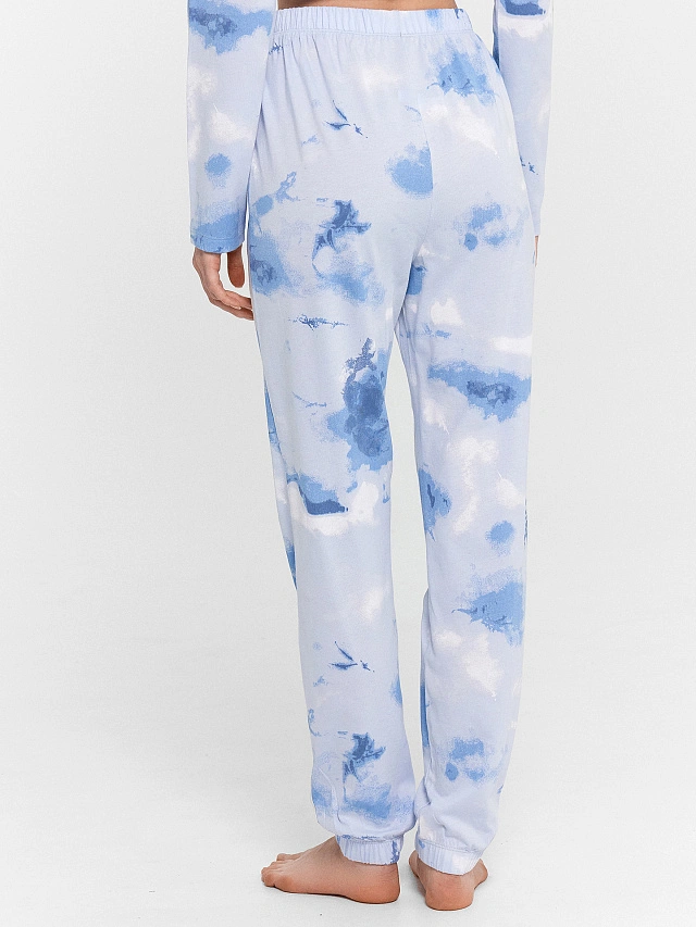 Пижама женская голубая с принтом и надписью "Сладких снов" - 6