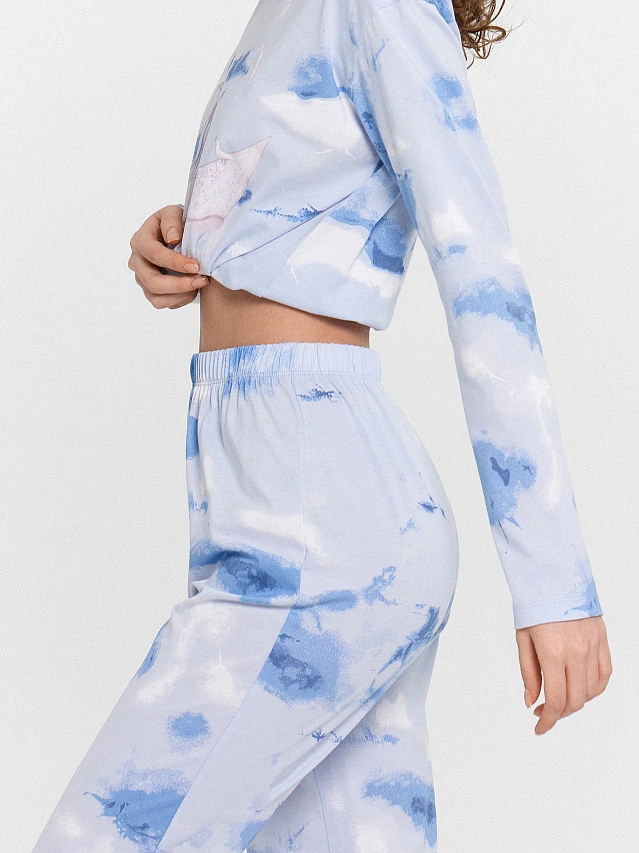 Пижама женская голубая с принтом и надписью "Сладких снов" - 11