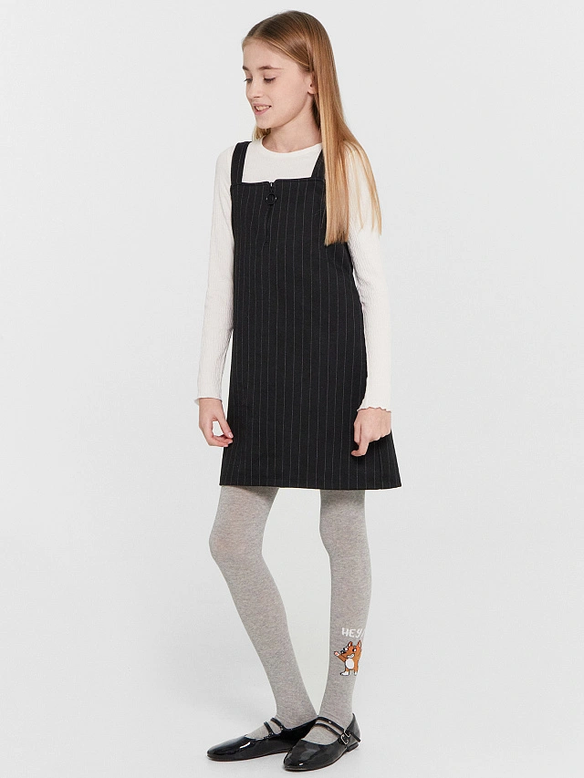 Колготки детские серые с узором в виде лисенка - 3