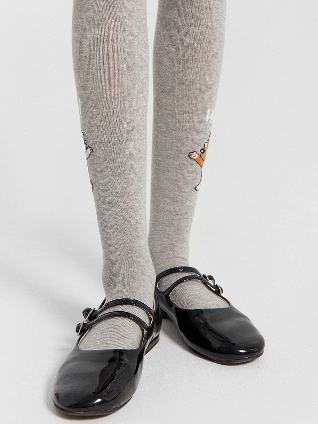 Колготки детские серые с узором в виде лисенка - 6