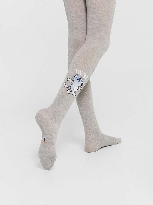 Колготки детские серые с узором в виде лисенка - 8