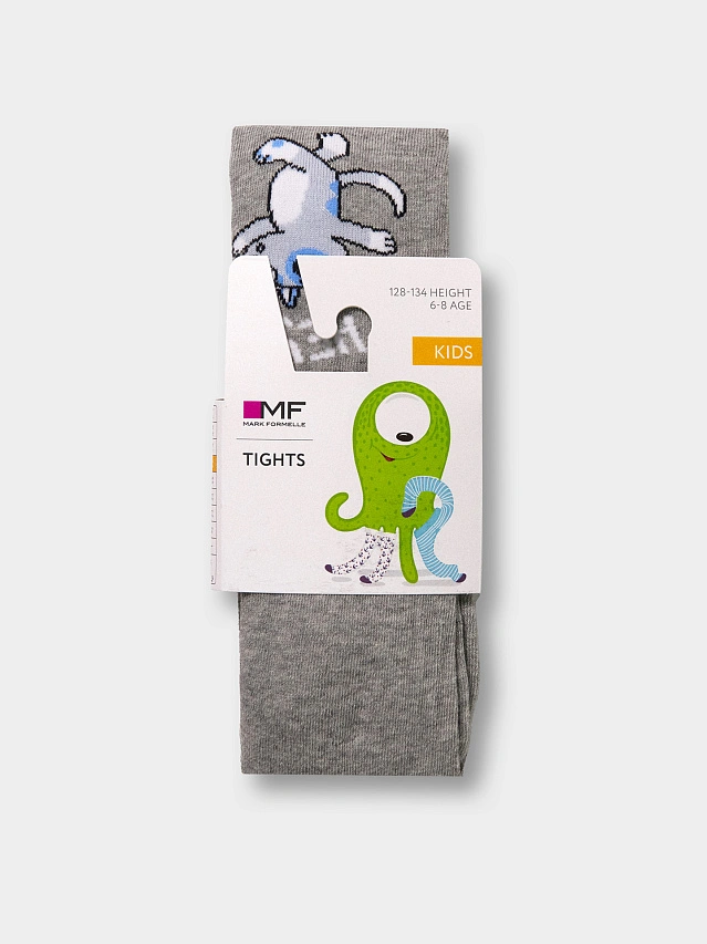 Колготки детские серые с узором в виде лисенка - 9