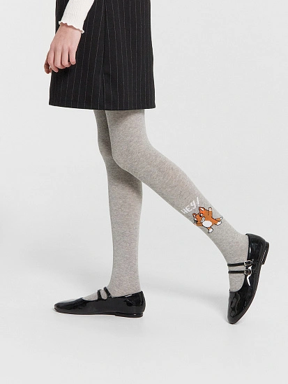 картинка Колготки детские серые с узором в виде лисенка  от известного бренда одежды для девочек Mark Formelle
