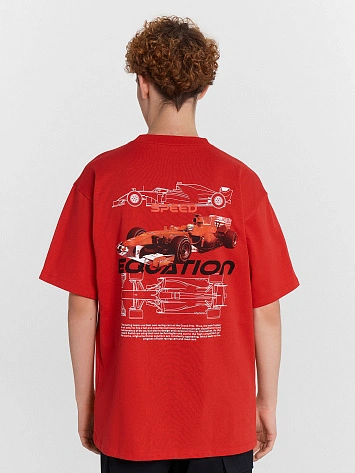 Футболка мужская красная с принтом "speed equation"