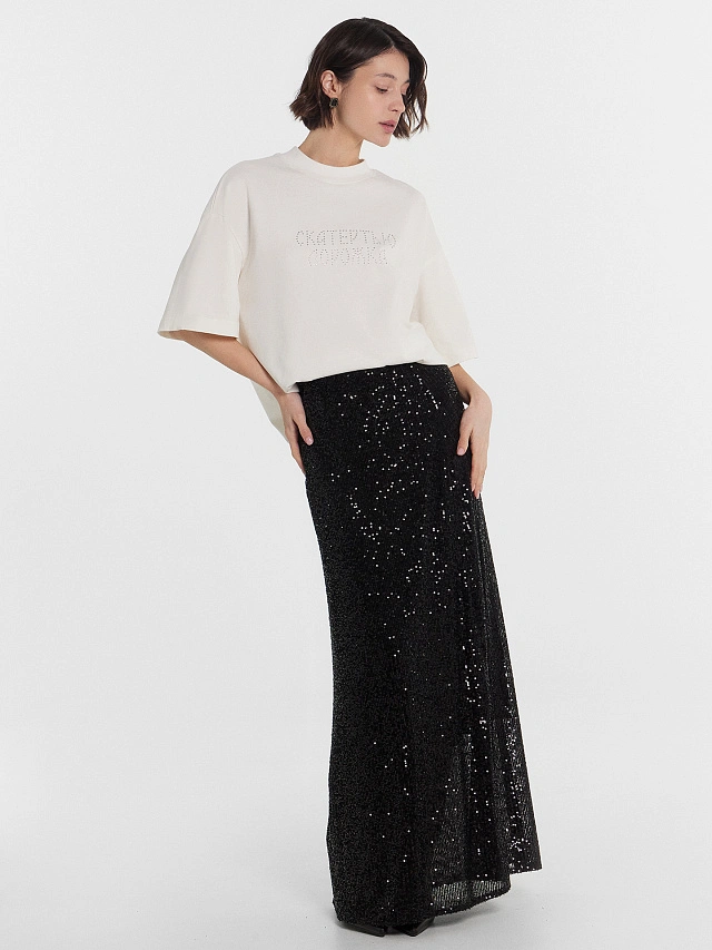 Футболка женская белая с надписью из страз "скатертью дорожка" - 5