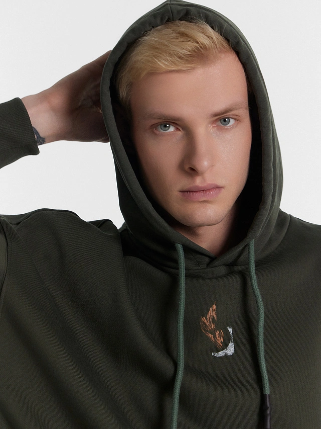 Худи мужское хаки с принтом - 4