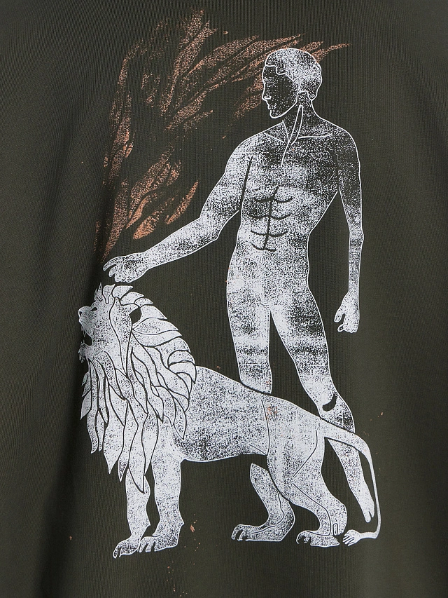 Худи мужское хаки с принтом - 7