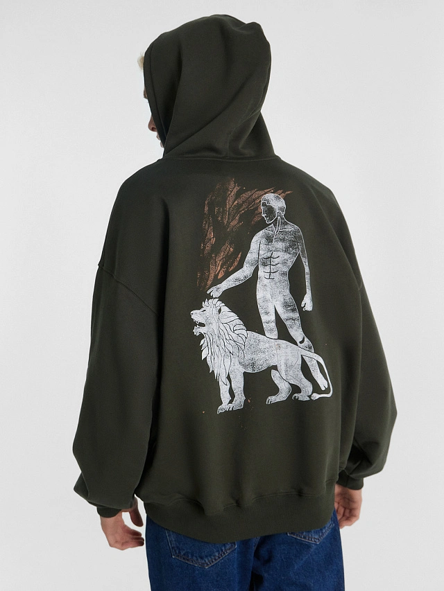 Худи мужское хаки с принтом - 8