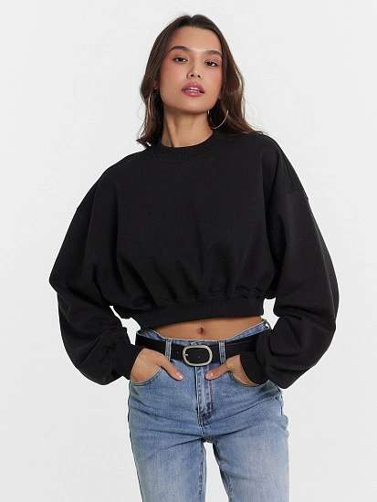 картинка Свитшот женский укороченный черный  от магазина стильной одежды Mark Formelle